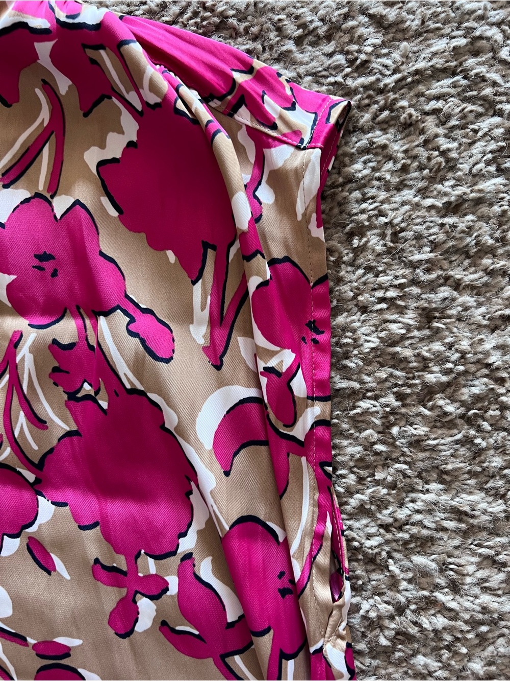 LOFT Pink and Beige Floral Tie-Waist Silky Dress - Picture 3 of 6